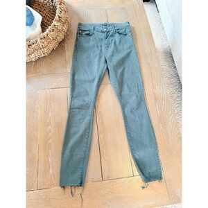 MOTHER The High Waisted Looker Ankle Fray Jeans Womens Army Green 27